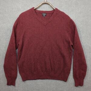 J Crew Lambs Wool Sweater Mens XL Maroon Pullover V Neck Classic Basic Minimal